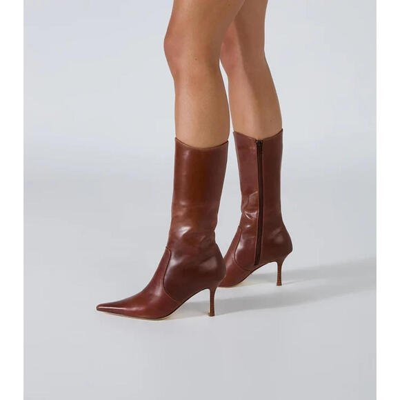 Revolve Tony Bianco cognac sheba  calf boo Leather stiletto heel SZ 7.5 NIB $310 - Picture 1 of 13